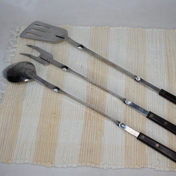 VTG STANHOME STAINLESS 3 PIECE BBQ TOOLS SET FORK SERVING SPOON SLOTTED SPATULA - Picture 7 of 14